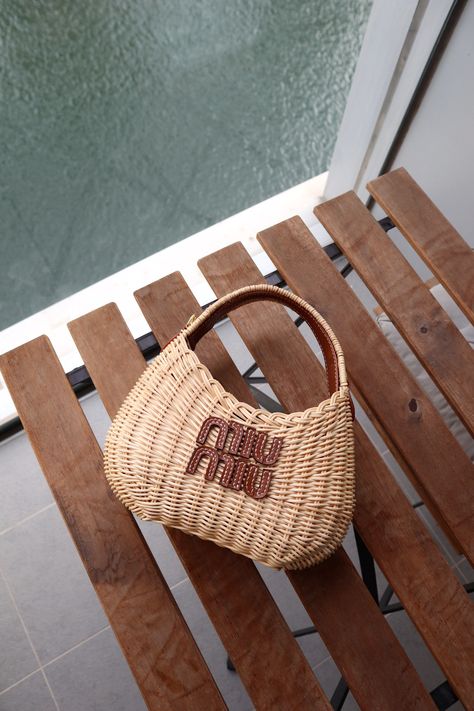 raffia bag, designer bag, straw bag, woven summer bag Miu Miu Raffia Bag, Mexico Outfits, Sporty Summer, Outfits For Mexico, Dream Bags, Euro Summer, Peaceful Life, Summer Bag, Raffia Bag