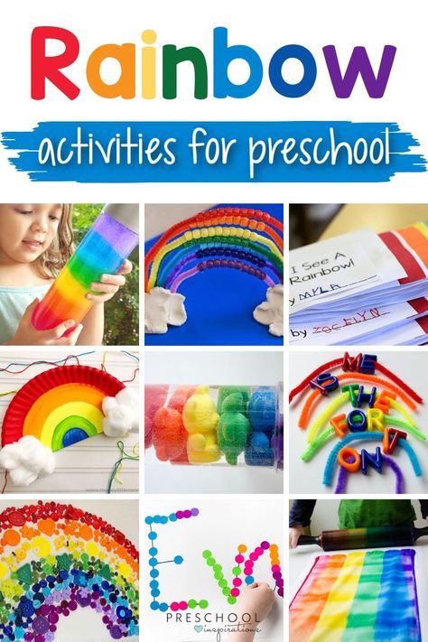 Check out this list of rainbow activities for preschool! Rainbows are full of learning - here are amazing science experiments, literacy tie-ins, songs, math activities, and more for a preschool rainbow theme. Rainbow Week Preschool, Rainbow Crafts Preschool, Rainbow Preschool, Preschool Rainbow, Preschool Inspirations, Rainbow Lessons, Preschool Spring, Rainbow Activities, Seuss Crafts