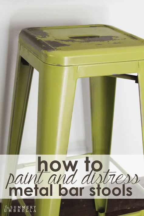 Not a fan of the color of your metal stools? Don't worry! Learn how to paint and distress metal with this quick and easy tutorial. Metal Stools, Metal Stool, Farmhouse Kitchen Design, Diy Ikea, Bar Cart Decor, Learn How To Paint, Metal Bar Stools, Farmhouse Style Kitchen, Diy Metal