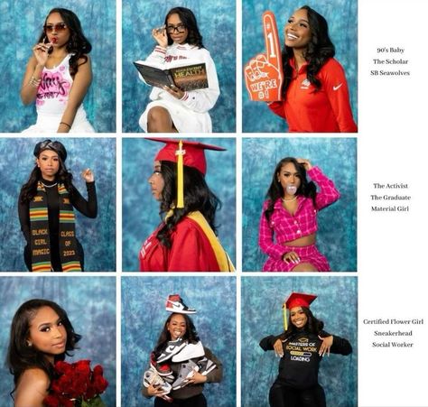 Posh Astetic, Graduation Pictures Album Covers, Creative Photoshoots For Women, College Grad Ideas, High School Senior Picture Outfit Ideas Black Women, Album Cover Graduation Pictures, Senior Pictures Black Women High School, Senior Heads Ideas, Graduation Yearbook Pictures