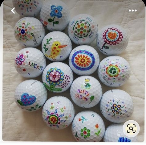 Things To Draw On Golf Balls, Golf Ball Drawing Ideas, Coloring Golf Balls, Paint Golf Balls, Colored Golf Balls, Sharpie Golf Balls, Golf Ball Markings Ideas, Golf Balls Crafts Ideas, Golf Ball Coloring Ideas