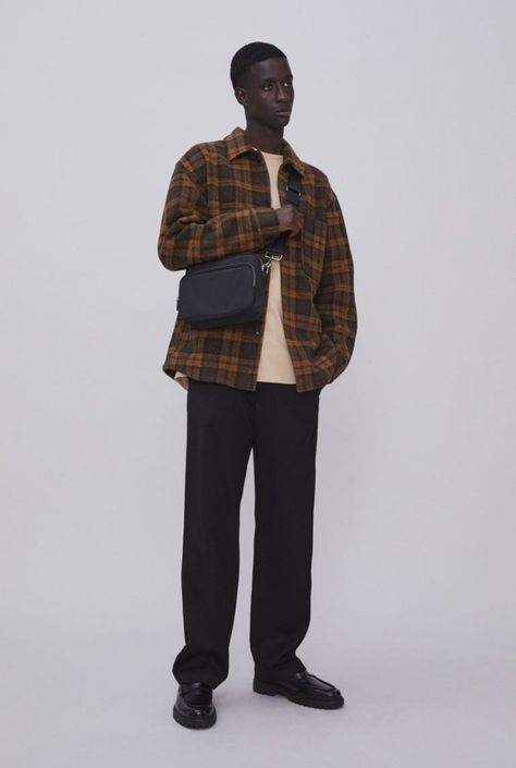 Brown Plaid, Felt Fabric, Chest Pocket, Dark Brown, Normcore, Relaxed Fit, Long Sleeves, Plaid, Mens Outfits