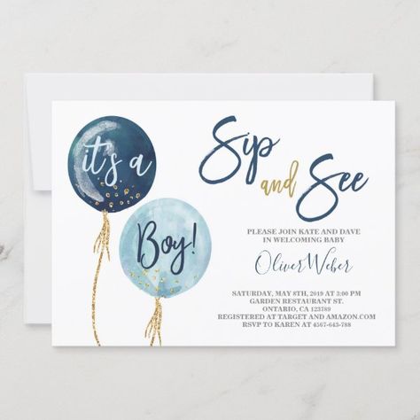 Sip and See navy blue balloons baby shower boy Inv Invitation Baby Boy Sip And See, Navy Blue Balloons, Elephant Balloon, Floral Balloons, Sip And See, Woodland Baby Shower Invitations, Floral Baby Shower Invitations, Blue Balloons, Baby Shower Invitations For Boys