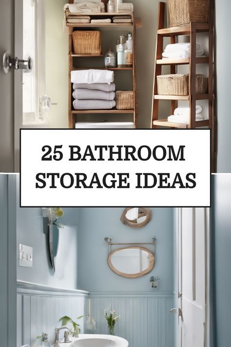 Discover clever bathroom storage solutions that are perfect for small spaces! From floating shelves to over-the-toilet organizers, these creative bathroom storage ideas will help maximize your space and keep your essentials organized. Say goodbye to cluttered countertops and messy cabinets with these innovative bathroom storage solutions. Whether you're looking to declutter a shared bathroom or simply want to make the most of your tiny powder room, these practical tips will transform your space Ideas For Storage In Small Bathroom, Extra Storage In Bathroom, Storage Solutions For Small Bathrooms, Diy Bathroom Shelves Above Toilet, Small Bathroom Towel Storage Ideas, Over The Toilet Storage Ideas, Bathroom Storage Ideas For Small Spaces, Creative Bathroom Storage, Over The Toilet Organizer