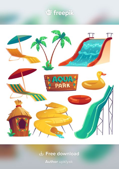 Water Park Illustration, Water Park Drawing, Slide Drawing, Water Theme Park, Vis Dev, Aqua Park, Gacha Props, Picture Album, Logo Shapes