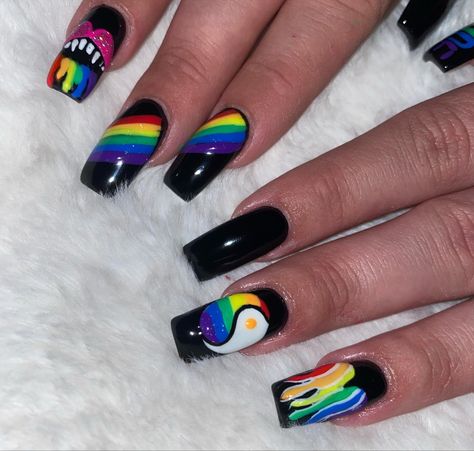 Pride Nails Black, Nails For Pride, Gay Pride Nails Designs, Gay Nails Design, Gay Pride Nails, Pride Nail Art, Gay Nails, Pride Nails Designs, Harry Potter Nails Designs