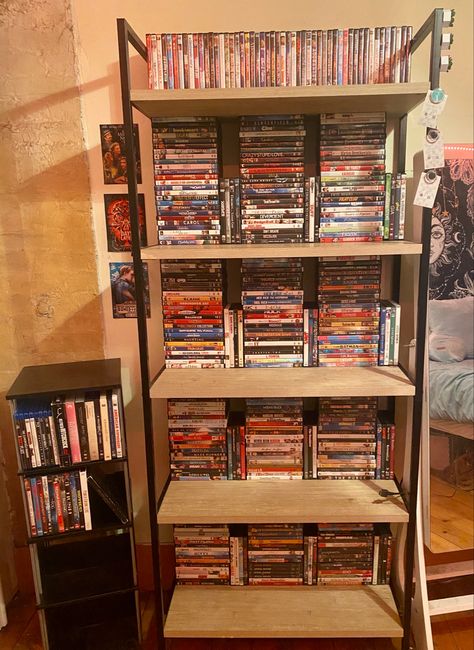 dvd collection + blu-ray collection Dvd Collection Display, 90s Room, Kirsten Vangsness, Physical Media, Blu Ray Collection, Dvd Collection, Family Video, Feminine Energy, Displaying Collections