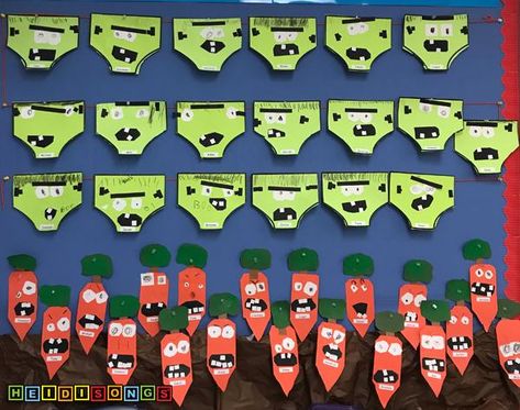 Halloween School Party Ideas 2nd Grade, Halloween Craft For Second Grade, Halloween Books And Crafts Kindergarten, Halloween Book And Craft Kindergarten, Creepy Carrots Bulletin Board, Creepy Carrots Activities Kindergarten, Creepy Carrots Stem Activity, Kindergarten Halloween Books And Activities, Basement Classroom