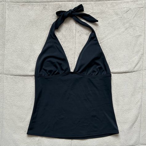 Y2k Tankini Aesthetic, Y2k Tops 2000s, Grunge Swimsuit, 2000s Swimsuit, Black Halter Top Outfit, Tankini Aesthetic, Tank Top Swimsuit, 00s Mode, 2000s Tops