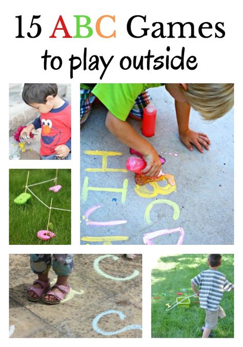 ABC games that are great for the outdoors. Chalk games, water play ideas, movement activities and sand and dirt play ideas to work on letter recognition! Sidewalk Chalk Games, Boys Activities, Games To Play Outside, Chalk Activities, Abc Games, Fun Card Games, Abc Activities, Card Games For Kids, Play Outside