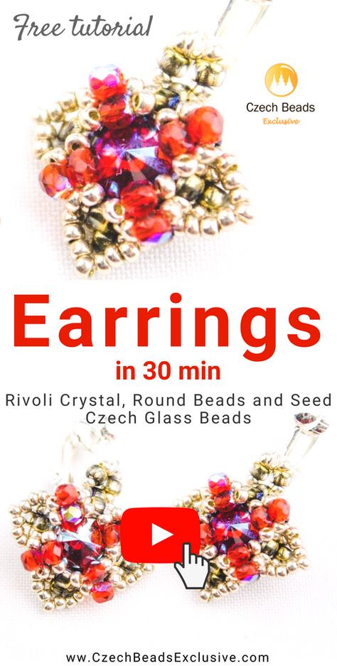 New Video 'Earrings in 30 minutes' |SAVE it!| www.CzechBeadsExclusive.com #czechbeadsexcluisve #czechbeads Seed Bead Tutorial, Earring Tutorial, Pattern Tutorial, Small Earrings, Beading Tutorials, Czech Beads, Bead Designs, Free Tutorial, Bead Weaving