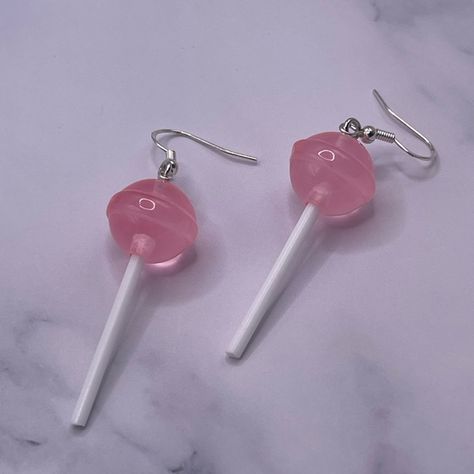 Pink Lollipop Earrings Pink Weird Aesthetic, Strange Earrings, Lollipop Aesthetic, Lollipop Ring, Pink Lollipop, Lollipop Earrings, Swimming Outfits, Pretty Jewelry Necklaces, Tootsie Roll