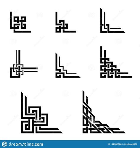 Illustration about Black geometric frame corners. Celtic style. Interlaced lines and knots. Illustration of interlaced, frame, geometric - 192282306 Persian Art Pattern, Motif Arabesque, Geometric Pattern Art, Arabic Pattern, Geometric Drawing, Persian Art, Geometric Frame, Celtic Style, Islamic Art Pattern