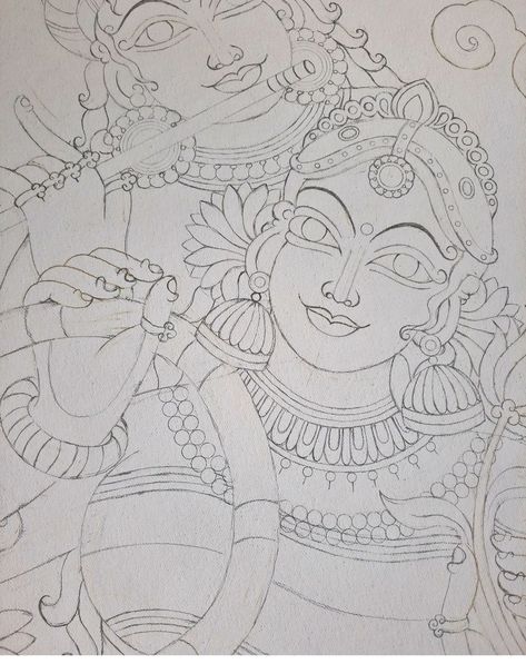 Kerala Mural Painting Outline Sketches Krishna, Kerala Mural Painting Sketch, Kerala Mural Painting Outline, Mural Painting Outline Sketches, Mural Painting Outline, Simple Kerala Mural Painting Sketch, Kerala Mural Painting Outline Sketches, Radhakrishna Paintings, Mural Art Ideas