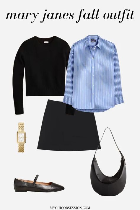 Mary Jane Flats Outfit, Best Fall Shoes, Mary Jane Outfit, Mary Janes Outfit, Mary Jane Shoes Outfit, Best White Sneakers, Classy Fall Outfits, Black Skirt Outfits, Stylish Fall Outfits