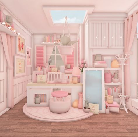 Bloxburg House Ideas 2 Floor Layout Blush, Seashell Bloxburg, Bloxburg Blush Bedroom, Bloxburg Preppy Bedroom, Danish Pastel Bloxburg, Bloxburg Blush House, House Layout Ideas, Preppy Bloxburg, Blush House