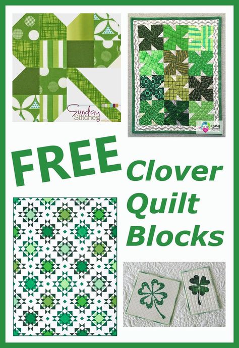 green clover quilt blocks and quilts Clover Quilt Block, Irish Quilt Patterns, Pumpkin Quilt Pattern, Irish Quilt, Tree Quilt Pattern, Fall Quilt Patterns, Lap Quilt Patterns, Jelly Roll Quilt Patterns, Spring Quilts