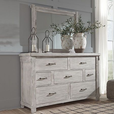 Signature Design by Ashley Brashland Dresser and Mirror Dresser Decor Bedroom, Dresser And Mirror, Ashley Homestore, Shabby Chic Dresser, Queen Panel Beds, Serene Bedroom, White Dresser, Coastal Bedrooms, Bedroom Panel