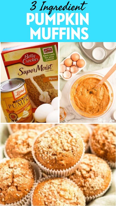 Looking for a quick and easy fall treat? Try these 3 ingredient pumpkin muffins made with cake mix! A perfect way to satisfy your pumpkin cravings in no time. These delicious muffins are the ideal combination of fluffy, flavorful, and effortlessly simple to make. Whip up a batch today for a cozy autumn snack that everyone will love. Breakfast Muffins Pumpkin, Pumpkin Muffins Using Spice Cake, Easy Pumpkin Muffins With Cream Cheese, Carrot Cake Pumpkin Muffins, Healthy Jumbo Muffins, Three Ingredient Pumpkin Muffins, Easy Pumpkin Muffin Recipes, Pumpkin Muffins With Cake Mix Recipes, Muffins From Cake Mix Recipes