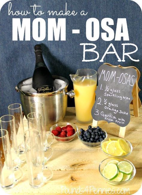 Learn how to make a mimosa Bar for a mother's brunch idea. Have Momosa's on to celebrate moms on Easter. Perfect for Easter Brunch idea for a party. #mimosa #mimosaBar #brunchidea #EasterBrunch Mom Brunch, Nice Drinks, Mothers Day Dinner, Mom-osa Bar, Moms Night, Girls Brunch, Mom Party, Drink Bar, Mothers Day Decor