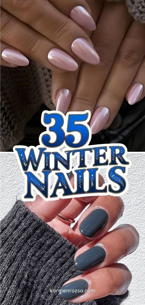 35 Winter Nails to match your Christmas Dinner dress. Short nail styles for winter. Looking for classy short Christmas nails that are both stylish and easy to maintain? Try these chic winter nails designs featuring subtle glitters, cute holiday accents, and elegant glass nails. Perfect for those who want to keep it festive without going overboard! Gelx Apres Nail Designs Simple, New Years Nail Designs Oval, Nail Art Designs Winter Classy, Nail Ideas For Short Nails Winter, Winter Nails No Design, Short Almond Nails Winter Colors, Christmas Color Nails Acrylic, Nails For Winter Beach Vacation, Neutral Short Nails Classy