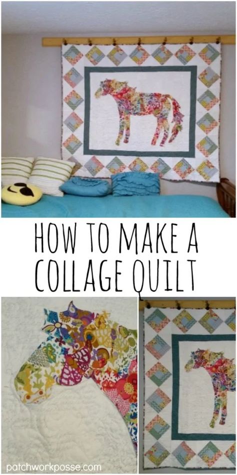 Fabric Collage Quilt - How to Make One - Patchwork Posse Fabric Collage Tutorial, Wax Ornaments, Quilt Collage, Laura Heine, Patchwork Art, Horse Quilt, Landscape Quilts, Fabric Collage, Picture Quilts