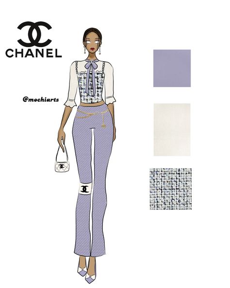 Chanel Design Sketch, Tweed Fashion Illustration, Chanel Sketches, Chanel Girl, Tweed Fashion, Fashion Evolution, Chanel Outfit, Mode Chanel, Chanel Dress