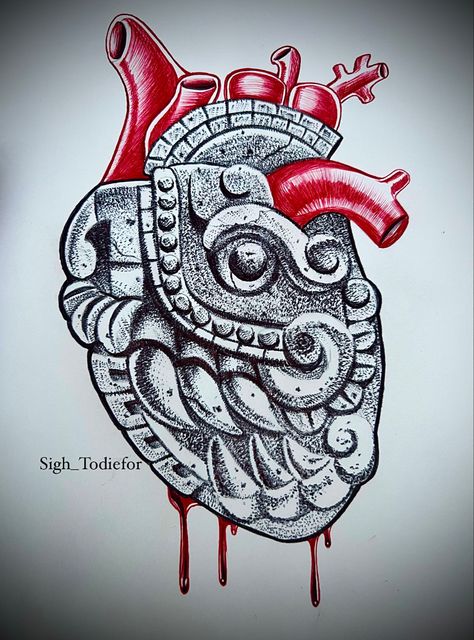 Mexican Tattoo Drawing, Aztec Heart Tattoo, Mexican Stomach Tattoo, Mexican Trible Tattoos, Charra Tattoos Mexican, Mexico Drawing Ideas, Mayan Art Tattoo, Aztec Flower Tattoo, Aztec Art Drawings