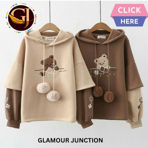 Embroidery Hoodie, Bear Hoodie, Easy Trendy Outfits, Mode Inspo, Really Cute Outfits, Kawaii Clothes, Brown Sweater, College Fashion, Casual Style Outfits