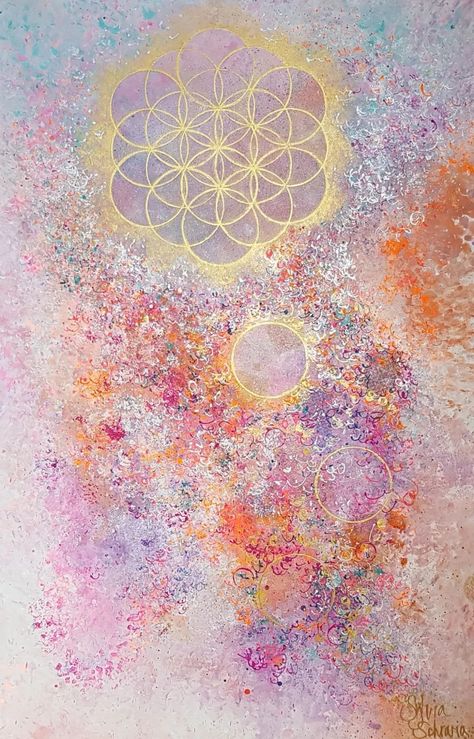 Energy Painting Spiritual, Flower Of Life Painting, Intuitive Art Spiritual, Flower Of Life Wallpaper Iphone, Sacred Geometry Painting, Flower Of Life Wallpaper, Spiritual Patterns, Spiritual Colors, Sacred Geometry Wallpaper