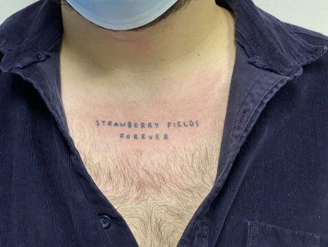 Strawberry Fields Forever Tattoo, Strawberry Fields Tattoo, Tattoo Strawberry, Beatles Tattoo, Tattoos 2023, Forever Tattoo, Tattoo Minimalist, Strawberry Fields Forever, Strawberry Fields