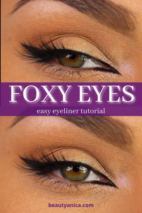 Simple tutorial for cat or foxy eye look Wolf Eye Makeup Tutorial, Smokey Fox Eye Makeup Tutorial, Cute Fox Makeup Halloween, How To Do Fox Eyeliner, Natural Winged Eyeliner Look, Eyeliner Step-by-step, Fox Pretty Makeup, Fox Eyeliner Tutorial, Smokey Fox Eye Makeup