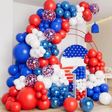 138Pcs Red White and Blue Balloon Garland Arch Kit for 4th of July Independence Day Veterans Memorial Day Baby Shower Birthday Party Baseball Patriotic Theme Party Red White and Blue Decorations Graduation Balloons, Blue Balloon, Pastel Balloons, Birthday Party Theme Decorations, Garland Arch, Balloon Flowers, White Balloons, Arch Kit, Blue Balloons