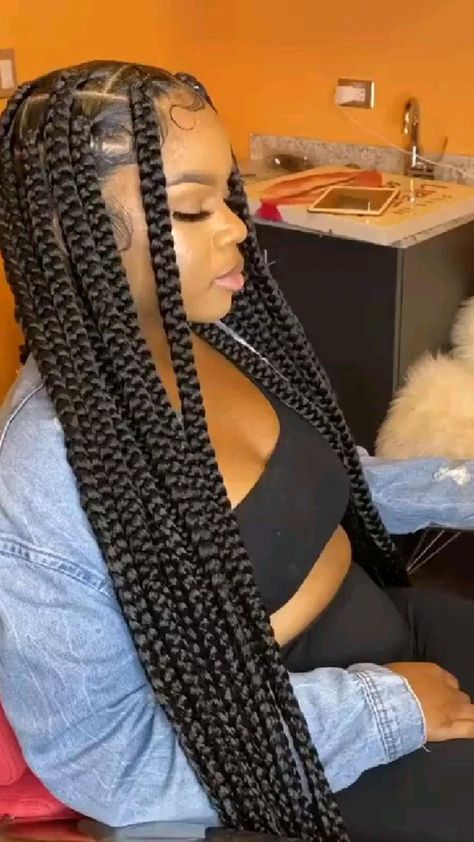 Pin on Idea Pins by you Jumbo Knotless Box Braids Waist Length, Big Individual Braids, Jumbo Knotless Box Braids Blonde, Jumbo Knotless Box Braids With Curls, Jumbo Knotless Box Braids, Large Box Braids, Lemonade Braids Hairstyles, Lemonade Braids, Big Box Braids