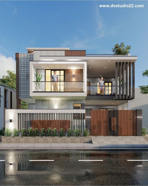 Front Elevation Designs Modern G+1, Balcony Elevation, Villa Bogor, Duplex Elevation, Boundary Wall Designs, Simple Elevation, Lumion Render, Home Front Elevation, Boundary Wall Design