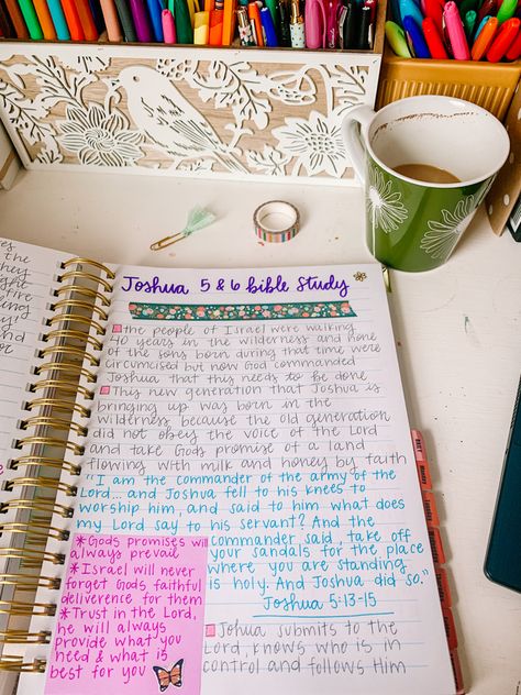 God’s promises will always prevail! 💗 Trust in the Lord, He will always provide what you need and what is best for you! Joshua Bible Journaling, Me And God, Drawing Bible, Bible Study Ideas, Joshua 5, Bible Journaling Notes, Joshua Bible, Journal Binder, Handwriting Ideas