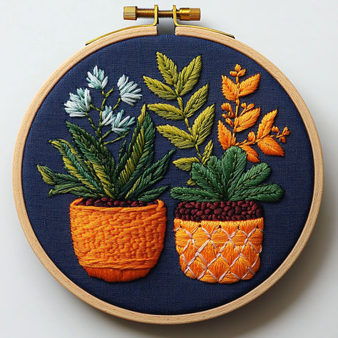 Brighten up your home with this Potted Plants Hand Embroidery Pattern! 🌿 This charming design features two vibrant potted plants, perfect for plant lovers and embroidery enthusiasts. Create stunning hoop art with detailed stitching patterns that are suitable for all skill levels. 🌱This pattern makes embroidery stitching a joyful and creative experience. Let’s stitch and bring these beautiful plants to life! #EmbroideryArt #HandEmbroidery #PlantLovers #HomeDecor #DIYCrafts Embroidery Plants, Plant Embroidery, Plant Inspiration, Modern Hand Embroidery Patterns, Botanical Embroidery, Stitching Patterns, Aari Blouse, Embroidery Stitching, Embroidery Hand