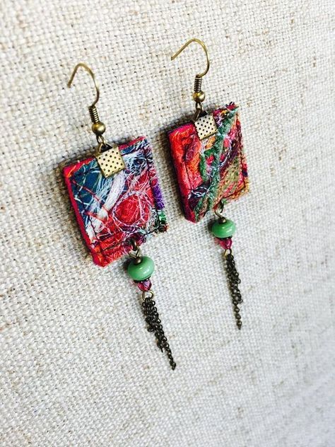 Fiber Art Jewelry, Mixed Media Jewelry, Fabric Earrings, Fiber Jewelry, Felt Jewelry, Paper Jewelry, Textile Jewelry, Fabric Beads, Jewelry Outfit