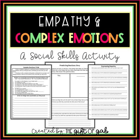 Activities for Teaching Empathy to Middle Schoolers Empathy Lessons, Worksheets For Middle School, Empathy Activities, Complex Emotions, Teaching Emotions, Teaching Empathy, Middle School Counseling, Emotions Activities, Language Disorders