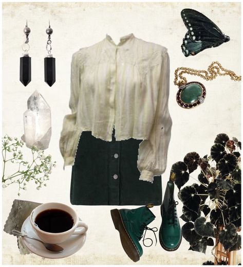 Botanist Aesthetic Outfit, Botanist Outfit, Botanist Aesthetic, Goth Academia, Darkest Academia, Green Academia, The Botanist, Vintage Academia, Academic Aesthetic