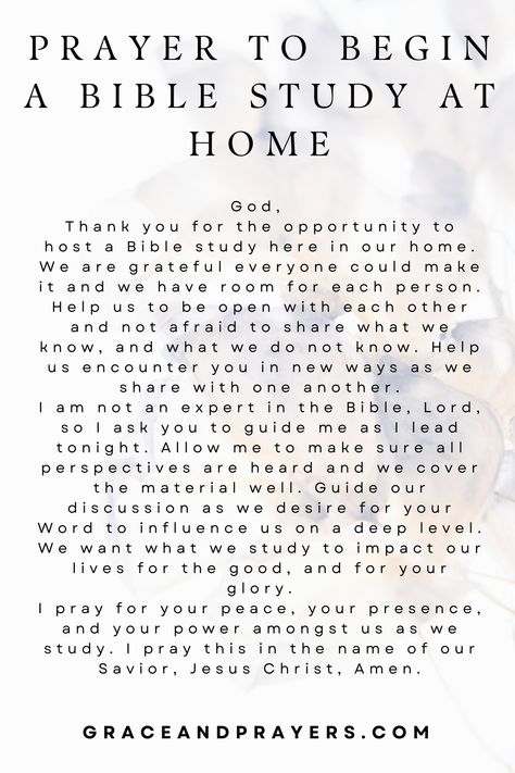 Are you hosting a Bible study and need to pray to start it? We'll share 6 prayers to help you start your bible study session or group. How To Have Bible Study At Home, Start Bible Study, Start A Bible Study Group, Leading A Small Group Bible Study, Leading Bible Study Small Groups, How To Host A Bible Study Small Groups, Bible Study Night Ideas, Hosting Bible Study Home, Bible Study Gifts For Women Small Groups
