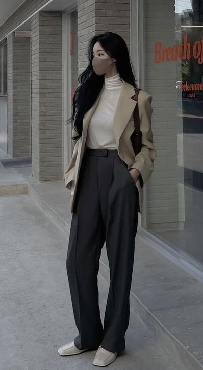 Tomboy Work Outfit, Tomboy Fashion Formal, Slacks Outfit Casual, Korean Formal Outfit, Tomboy Formal Outfits, Office Wear Dresses, Stylish Office Wear, Trendy Work Outfit, Korean Casual Outfits