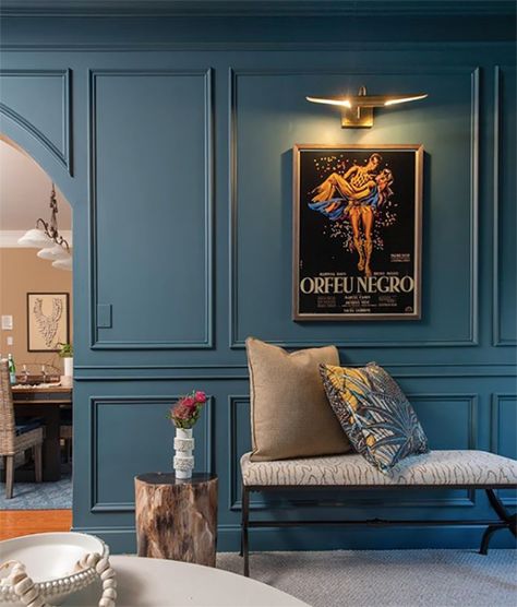 Painting the Music Room + Jewel Toned Inspiration - Chris Loves Julia Media Room Colors, Jewel Tone Bedroom, Jewel Tone Decor, Office Plan, Chris Loves Julia, Blue Rooms, Leather Ottoman, Media Room, Music Room