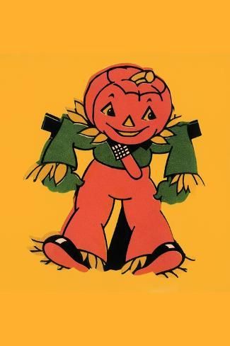 size: 18x12in Art Print: Scarecrow : Scarecrow Painting, Vintage Halloween Cards, Vintage Halloween Art, Vintage Halloween Images, Fall Clip Art, October Art, Fall Art Projects, Halloween Ii, Autumn Illustration