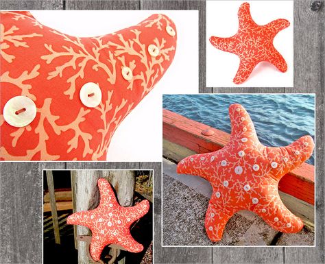 Starfish Pillow, Fabric Pen, Sewing Pillows, Beach Crafts, Diy Pillows, Sewing A Button, Nautical Decor, Tree Decor, Beach Decor