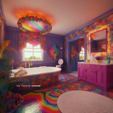 Kidcore Interior Design, Kidcore Bathroom, Acnh Kidcore Bedroom, Clown Bathroom, Vaporwave Bathroom, Candy Bathroom, Kidcore Room, Colorful Room, Colorful Room Decor