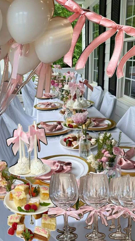 Tea Party Bridal Shower, Tying the Knot, Pink Bow, Party Theme Tea Party Bridal, Bow Party, Tea Party Bridal Shower, Bridal Shower Brunch, Birthday Party 21, Tying The Knot, Bach Party, Bridal Shower Theme, Grad Parties