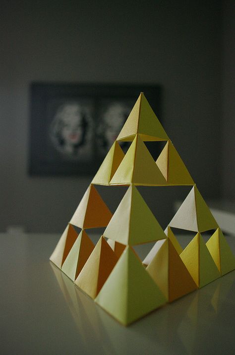 Sierpinski Tetrahedron 3d Geometric Shapes Art, Geometric 3d Art, Tetrahedron Art, Geometric Sculpture Architecture, Tetrahedron Sculpture, 3d Shapes Art, Pyramid Sculpture, Sierpinski Triangle, Architecture Origami