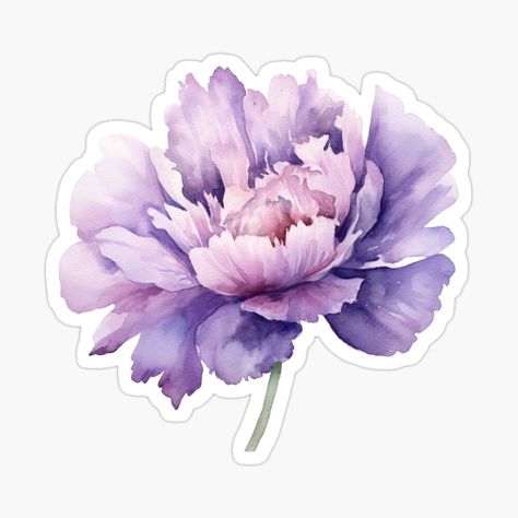 Watercolor Flower Stickers, Purple Aesthetic Stickers, Violet Stickers, Peony Sticker, Purple Flower Sticker, Watercolor Templates, Purple Stickers, Coral Peony, Purple Peony