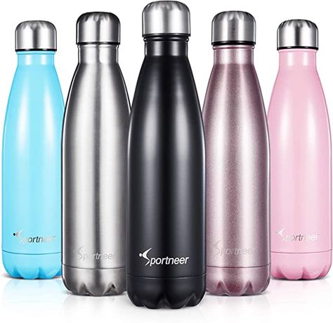 Amazon.com: Flask Water Bottles: Sportneer 17oz Insulated Stainless Steel Water Bottle Reusable Double Walled Metal Bottle Cola Shape Thermos Leak-Proof 24 Hours Cold 12 Hours Hot for Travel Hiking, 500ml Black : Home & Kitchen Hiking Water Bottle, Water Flask, Iron Water, Flask Bottle, Flask Water Bottle, Vacuum Insulated Water Bottle, Metal Water Bottle, Travel Water Bottle, Metal Bottle